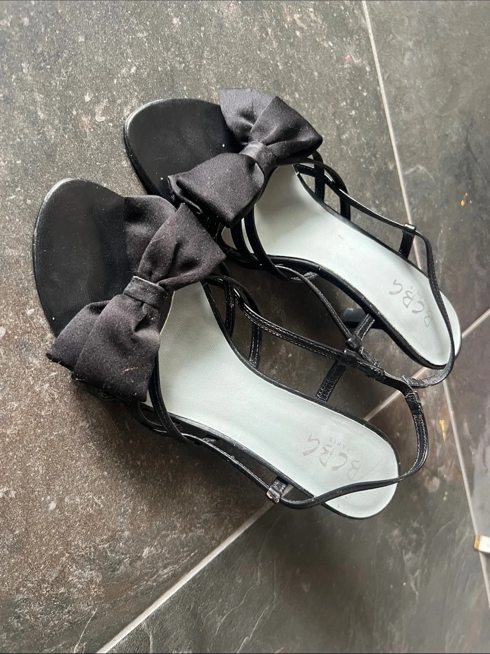 BCBG Paris leather and satin Black Bow Slingback kitten Heels